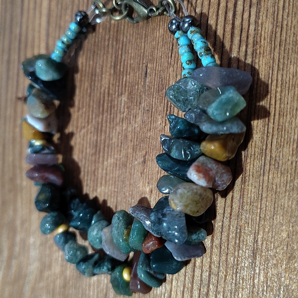 Natural Stone Beaded Bracelet with Mother Pearl Shell Charm,  Handmade - Picture 6 of 6